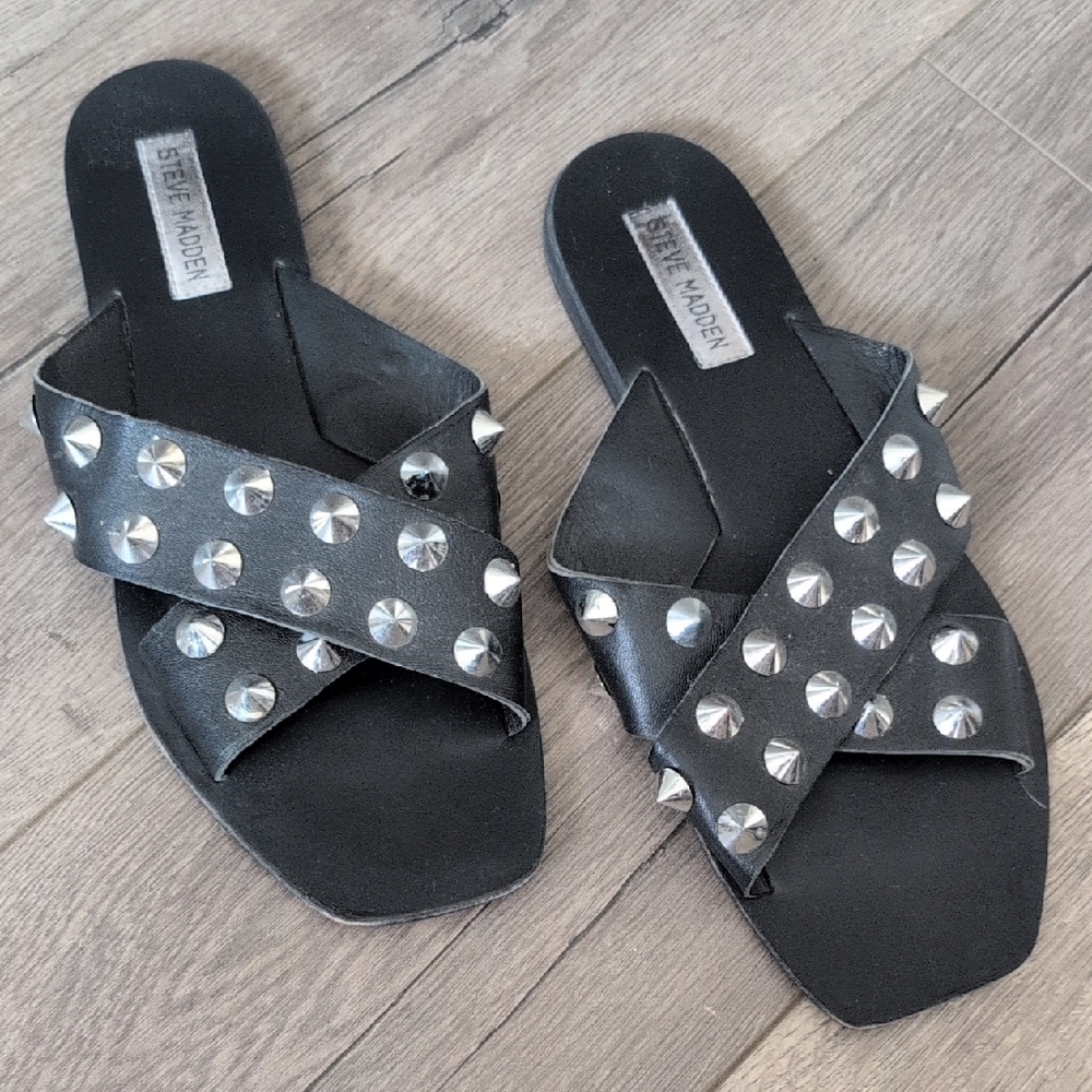 Steve Madden Black Sandals with Silver Studs